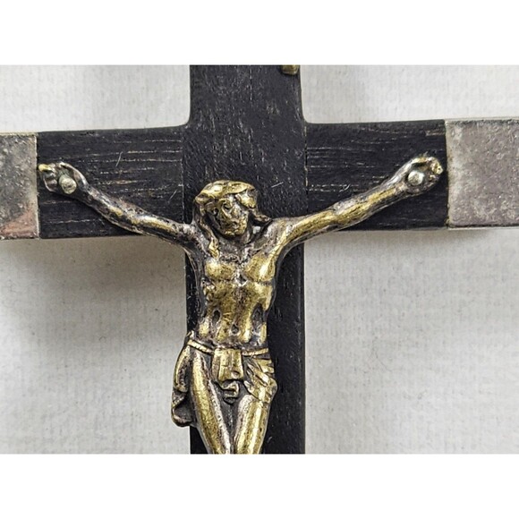 Crucifix Brass/sliver Pendant 4in Jesus INRI Cross Religious Made In Germany - Picture 6 of 9